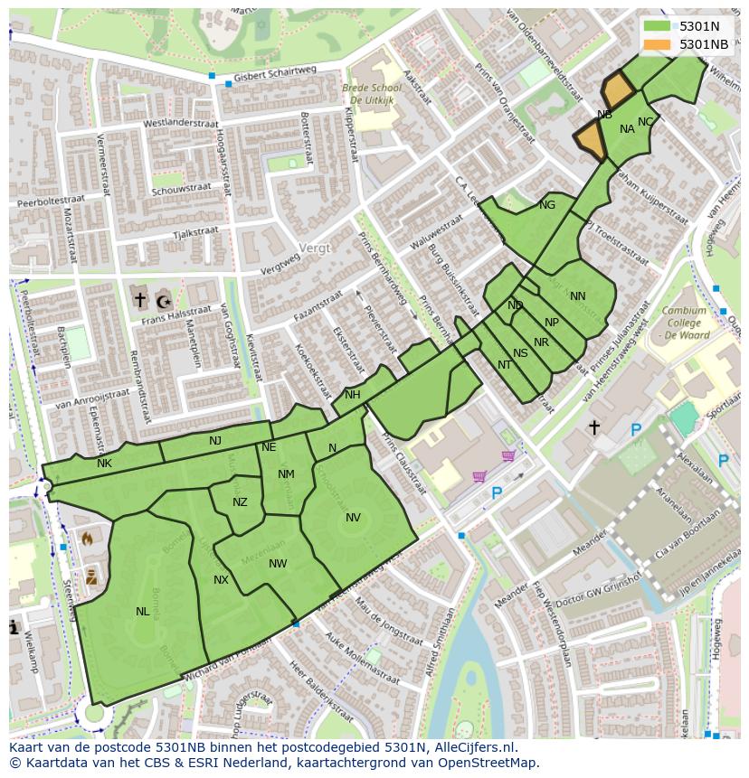 Afbeelding van het postcodegebied 5301 NB op de kaart.
