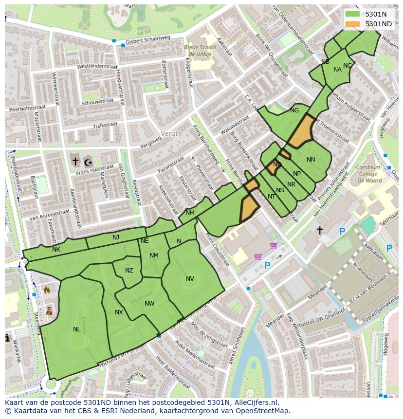 Afbeelding van het postcodegebied 5301 ND op de kaart.
