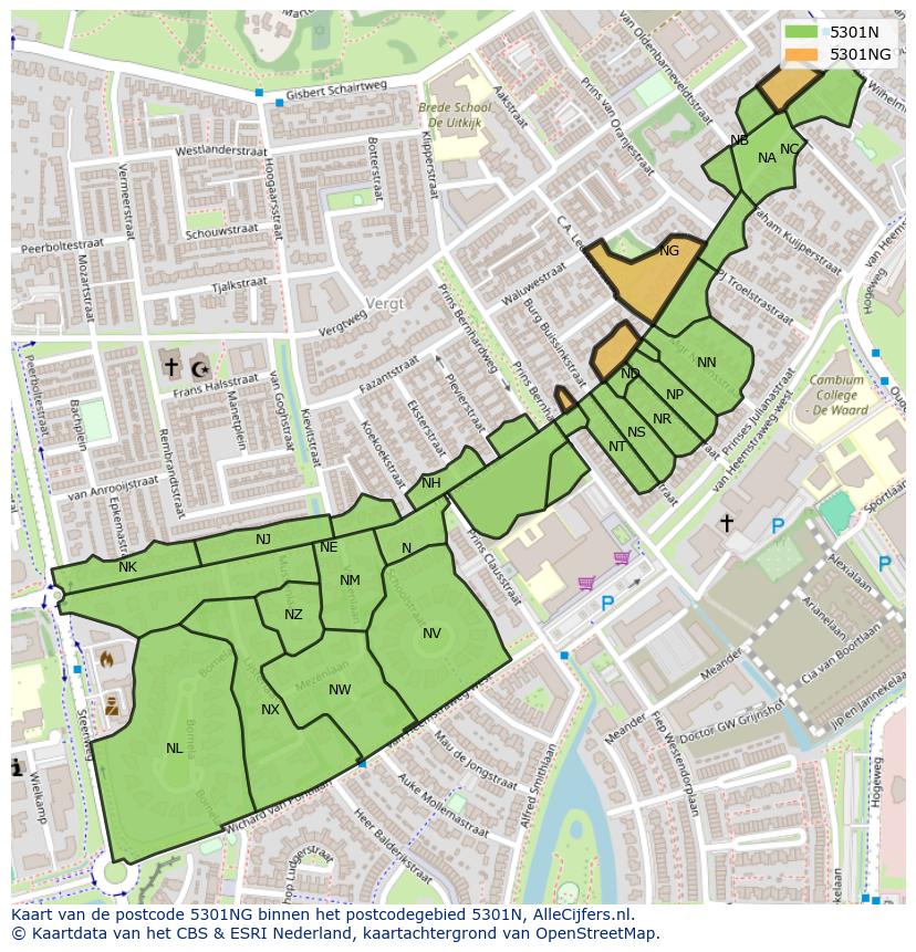 Afbeelding van het postcodegebied 5301 NG op de kaart.