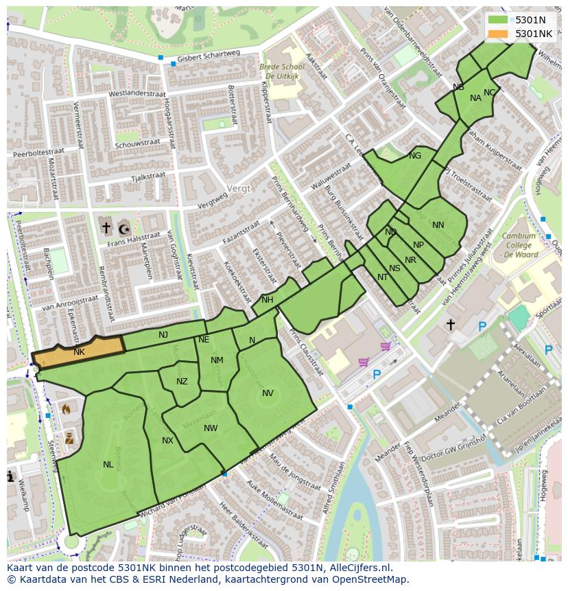 Afbeelding van het postcodegebied 5301 NK op de kaart.