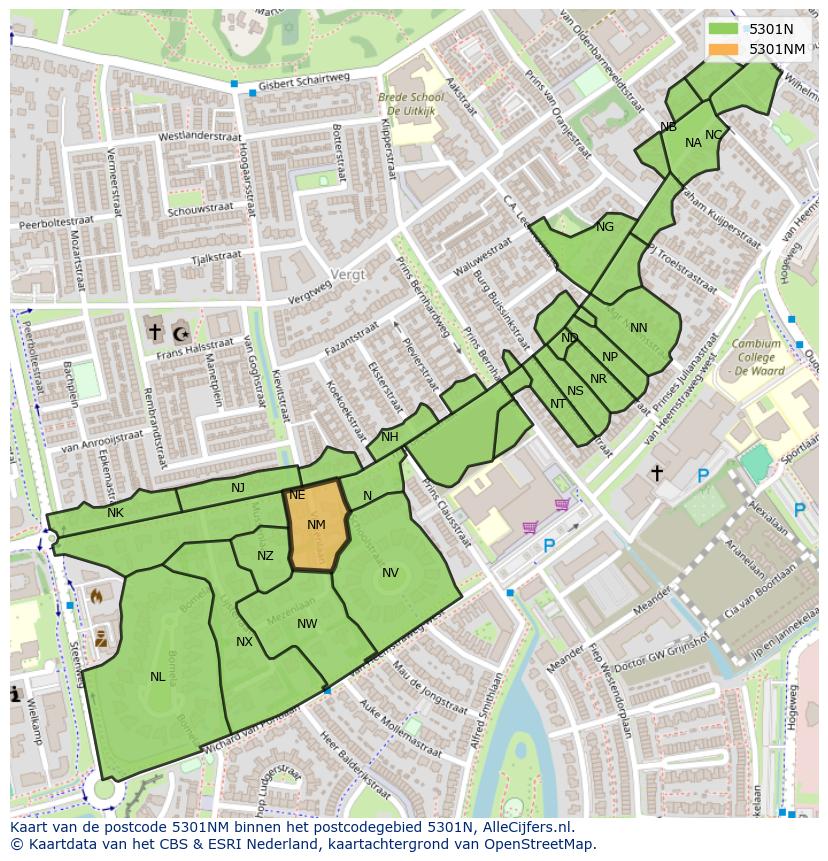 Afbeelding van het postcodegebied 5301 NM op de kaart.