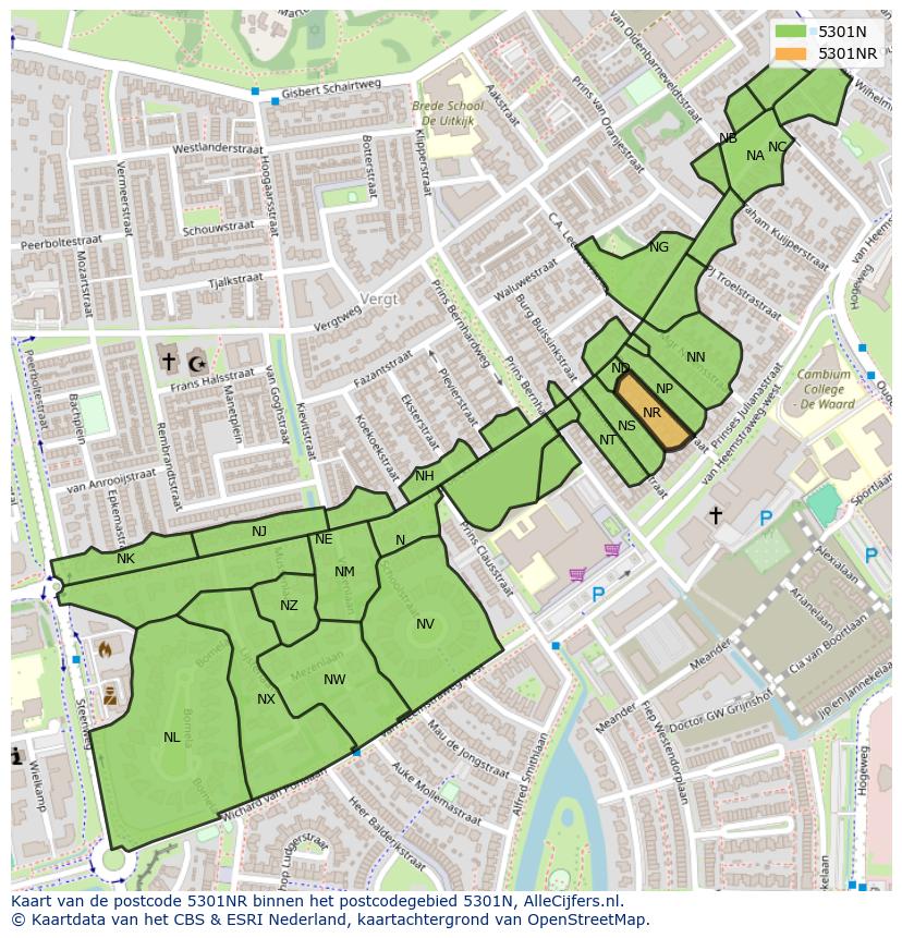 Afbeelding van het postcodegebied 5301 NR op de kaart.