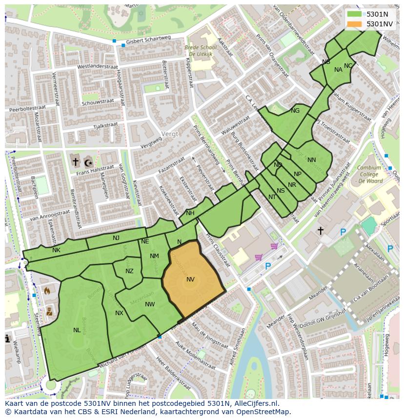 Afbeelding van het postcodegebied 5301 NV op de kaart.