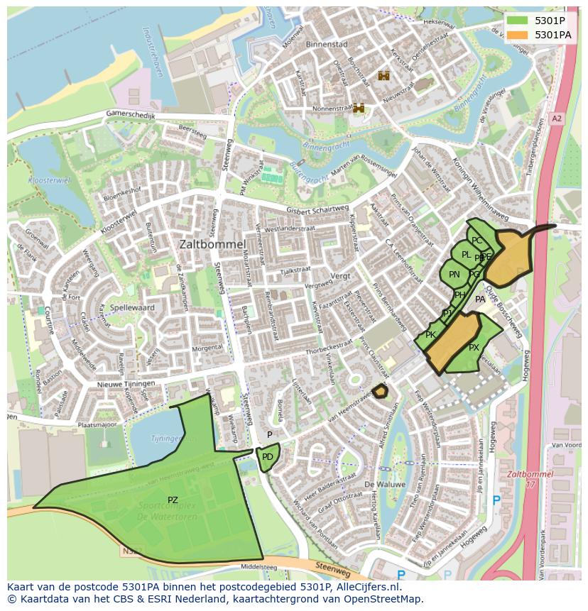 Afbeelding van het postcodegebied 5301 PA op de kaart.