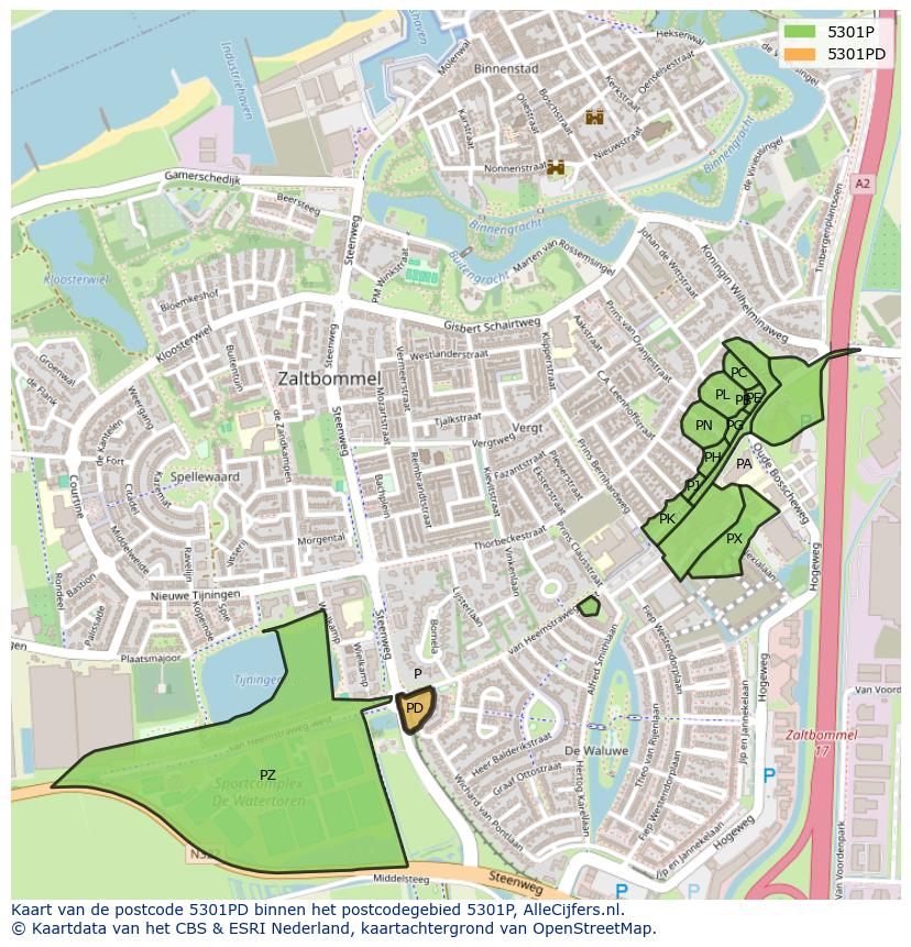 Afbeelding van het postcodegebied 5301 PD op de kaart.