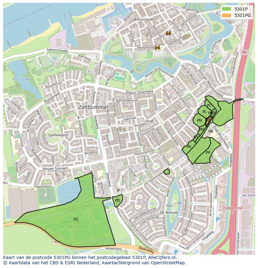 Afbeelding van het postcodegebied 5301 PG op de kaart.