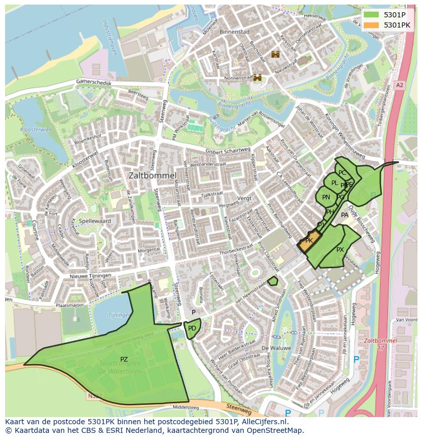 Afbeelding van het postcodegebied 5301 PK op de kaart.