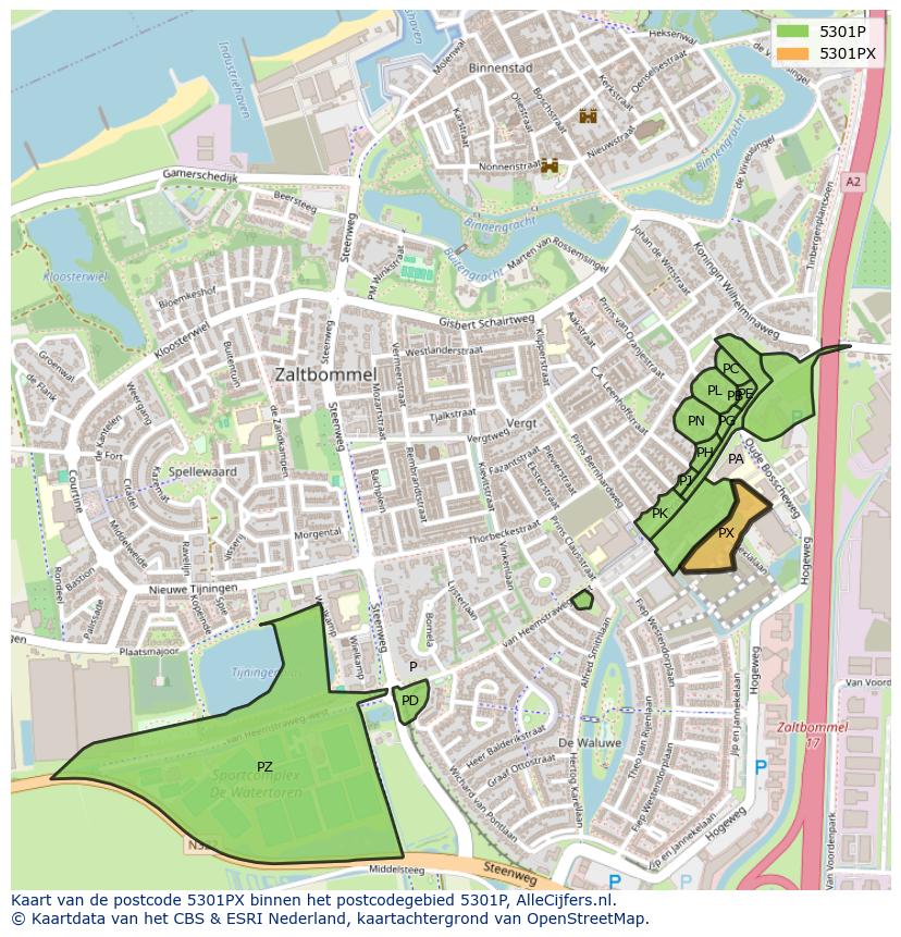 Afbeelding van het postcodegebied 5301 PX op de kaart.