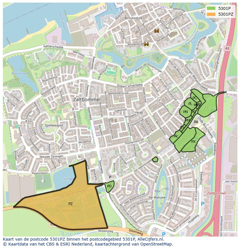 Afbeelding van het postcodegebied 5301 PZ op de kaart.