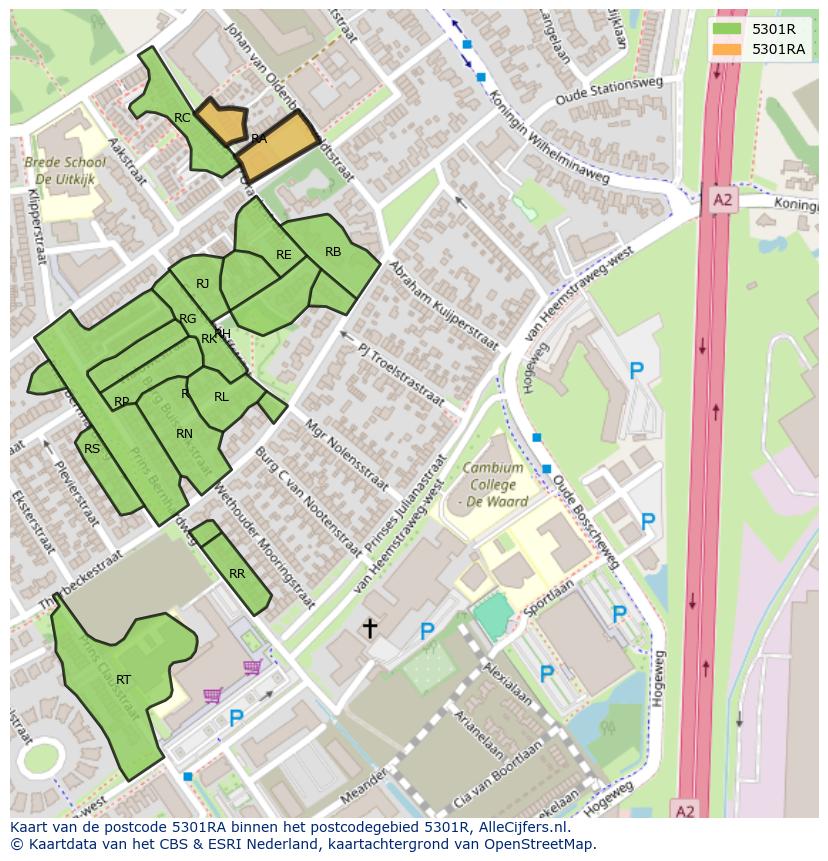 Afbeelding van het postcodegebied 5301 RA op de kaart.