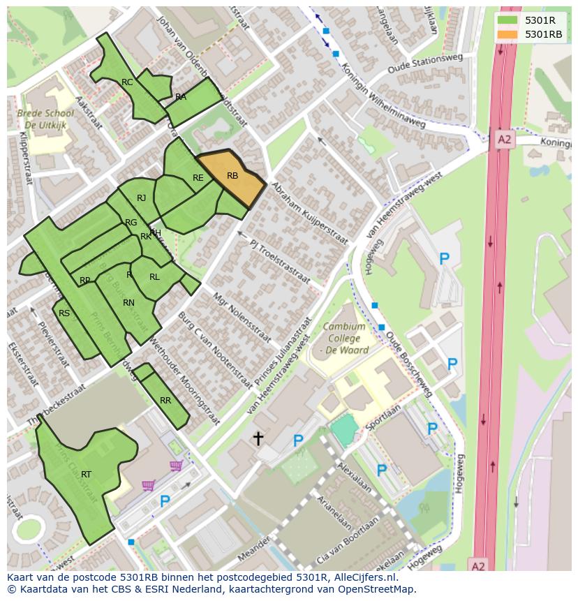 Afbeelding van het postcodegebied 5301 RB op de kaart.