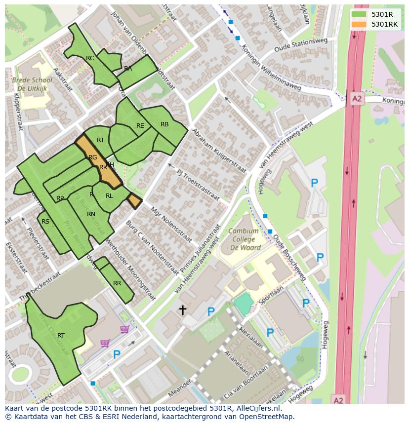 Afbeelding van het postcodegebied 5301 RK op de kaart.