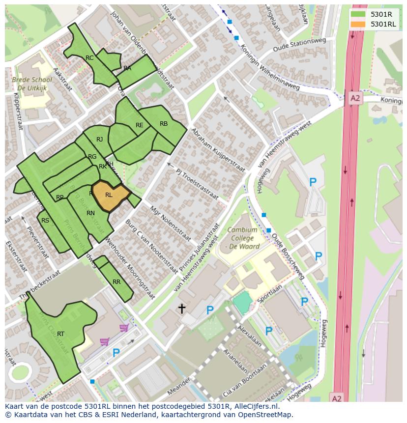 Afbeelding van het postcodegebied 5301 RL op de kaart.