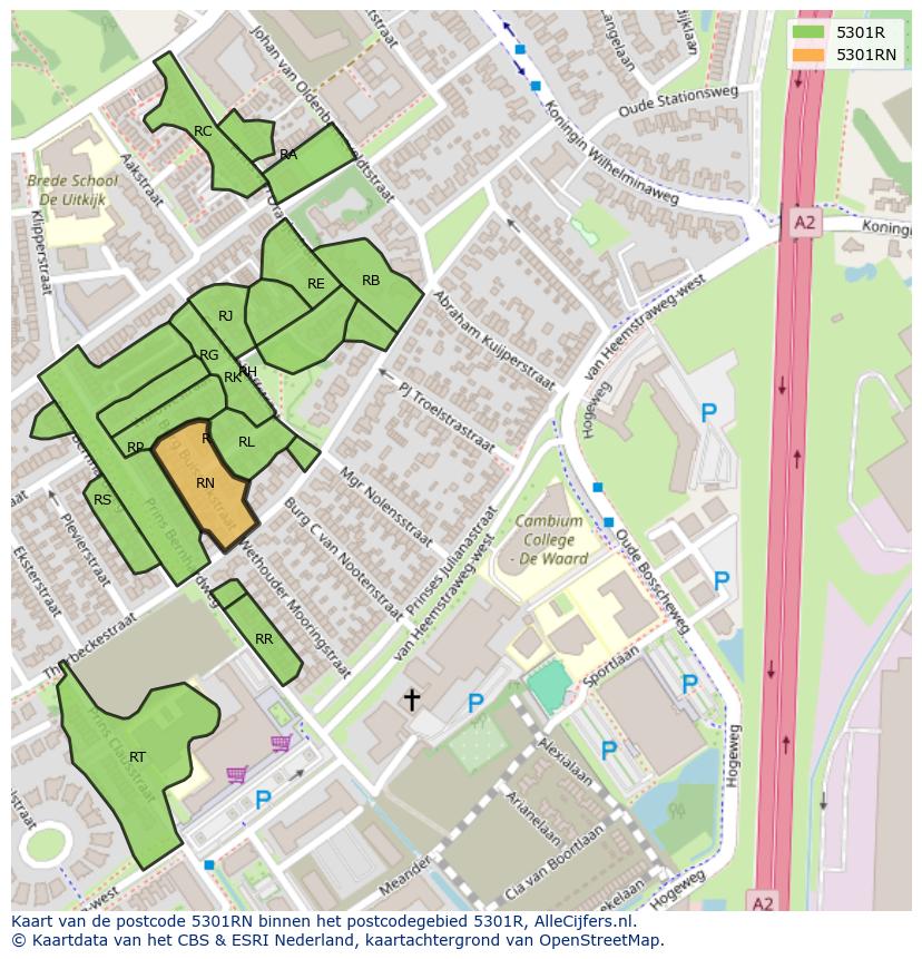 Afbeelding van het postcodegebied 5301 RN op de kaart.