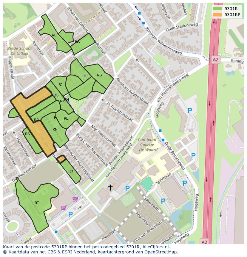 Afbeelding van het postcodegebied 5301 RP op de kaart.