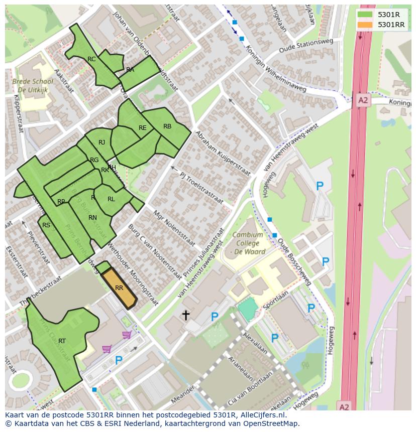 Afbeelding van het postcodegebied 5301 RR op de kaart.