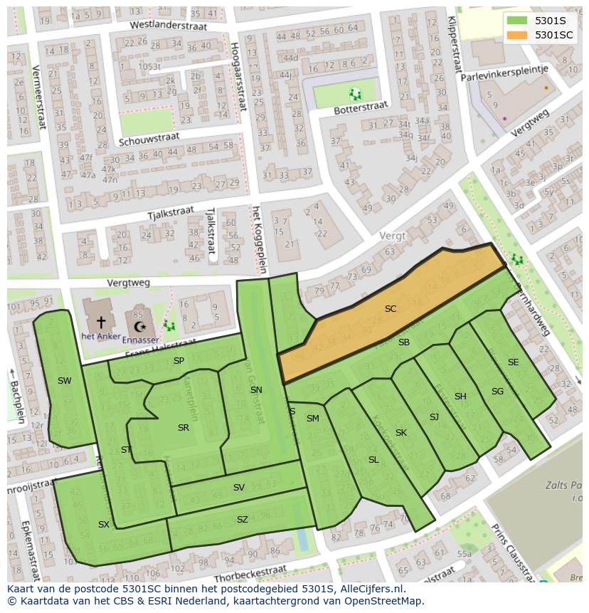 Afbeelding van het postcodegebied 5301 SC op de kaart.