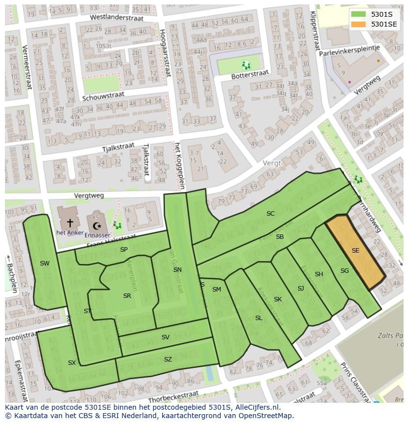Afbeelding van het postcodegebied 5301 SE op de kaart.