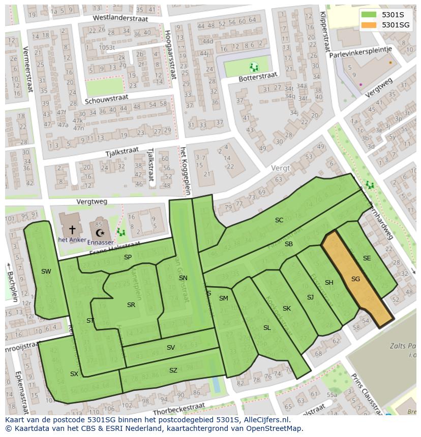 Afbeelding van het postcodegebied 5301 SG op de kaart.