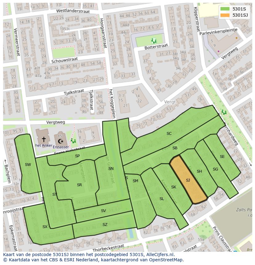 Afbeelding van het postcodegebied 5301 SJ op de kaart.