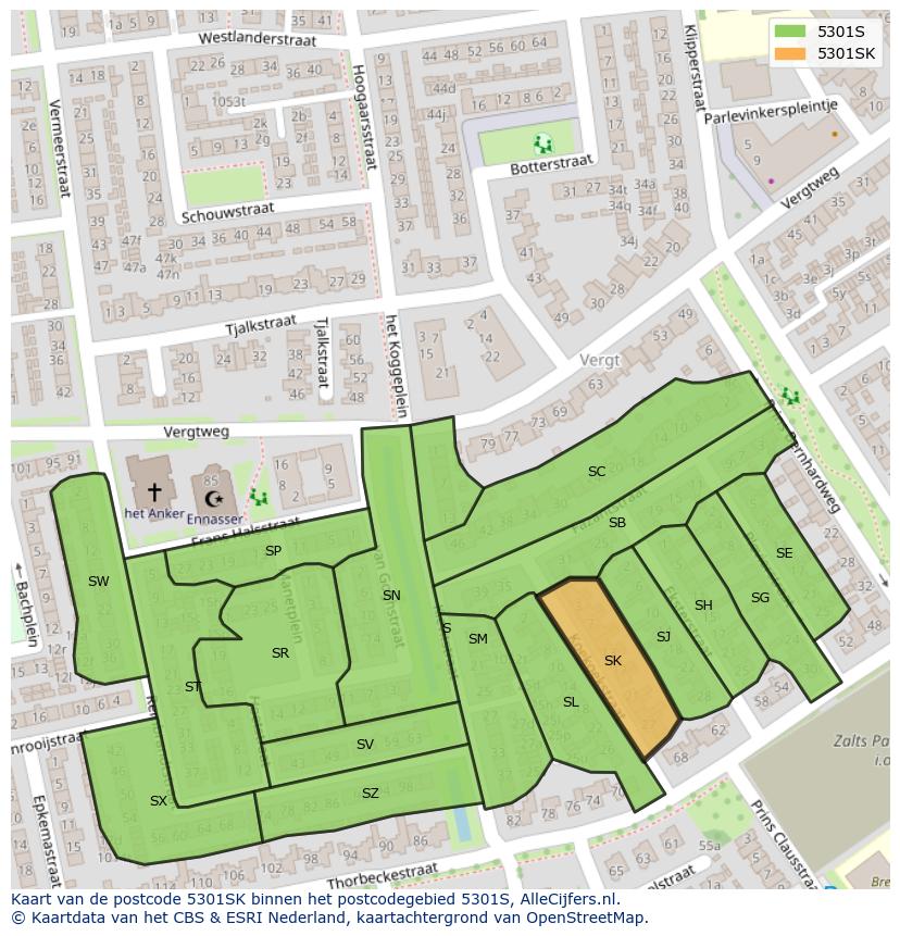 Afbeelding van het postcodegebied 5301 SK op de kaart.