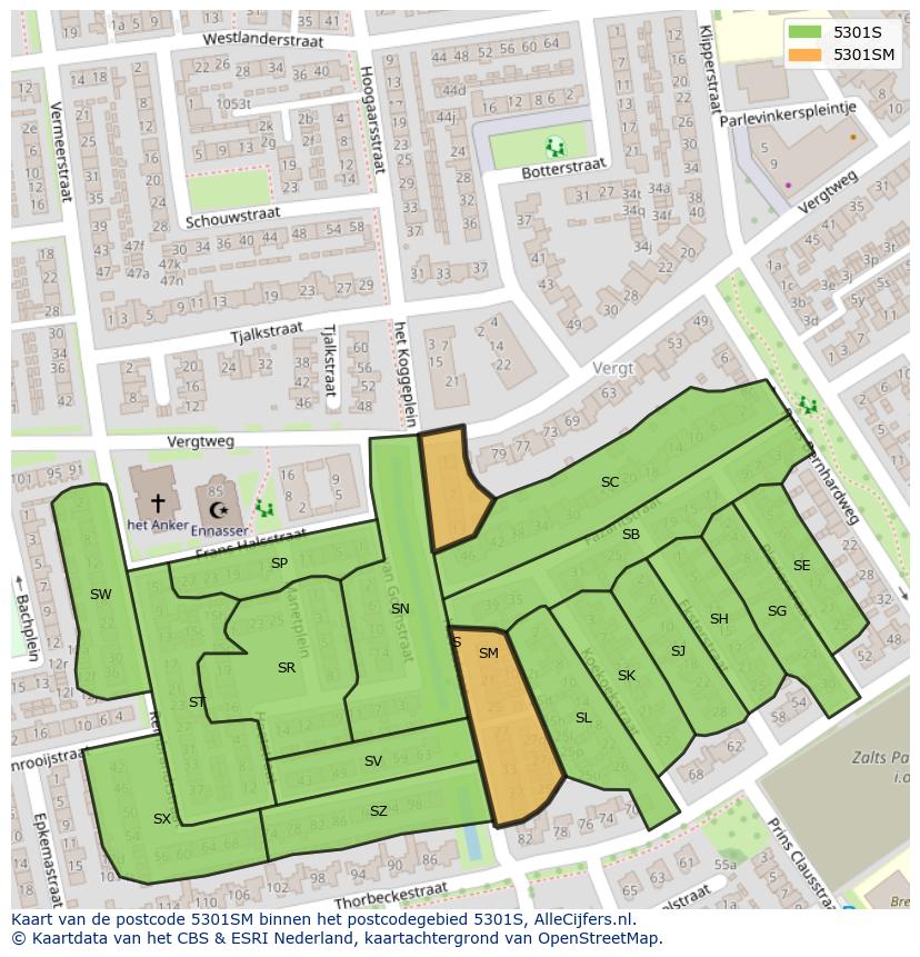 Afbeelding van het postcodegebied 5301 SM op de kaart.