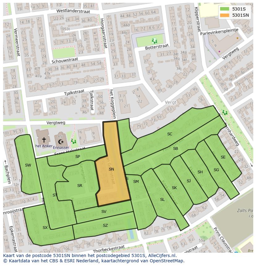 Afbeelding van het postcodegebied 5301 SN op de kaart.