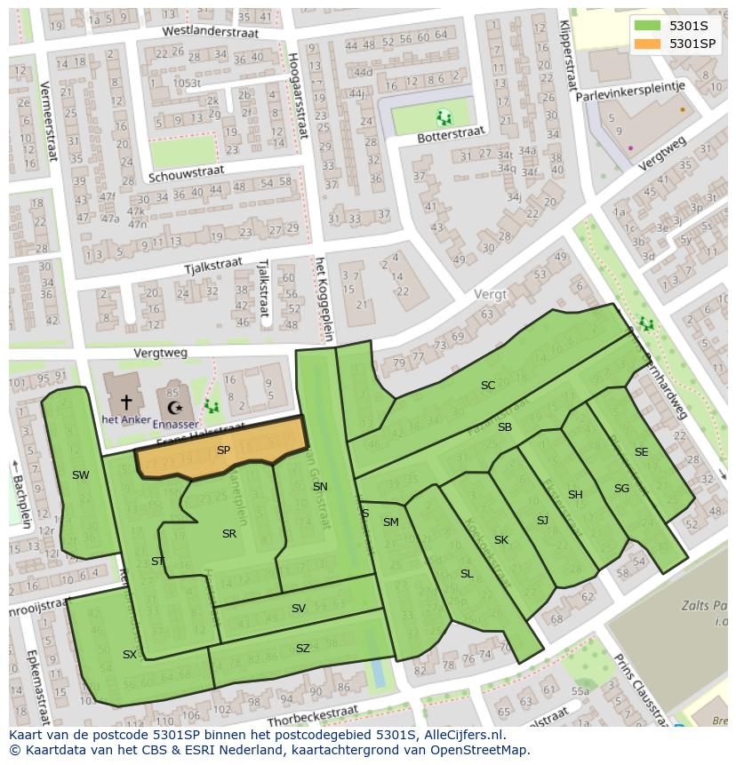Afbeelding van het postcodegebied 5301 SP op de kaart.
