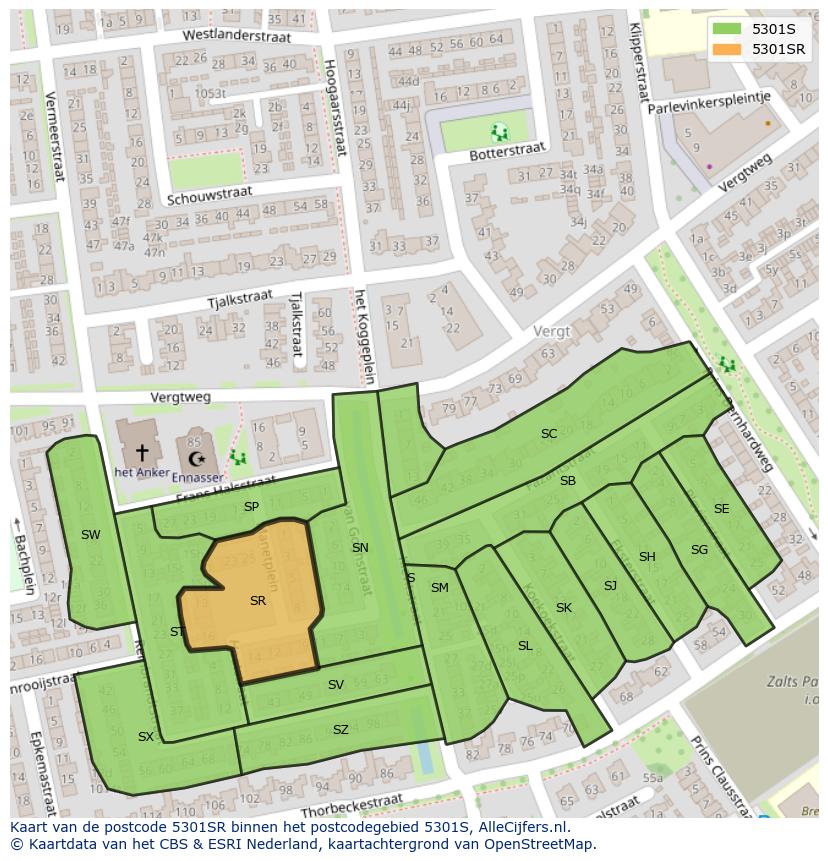 Afbeelding van het postcodegebied 5301 SR op de kaart.
