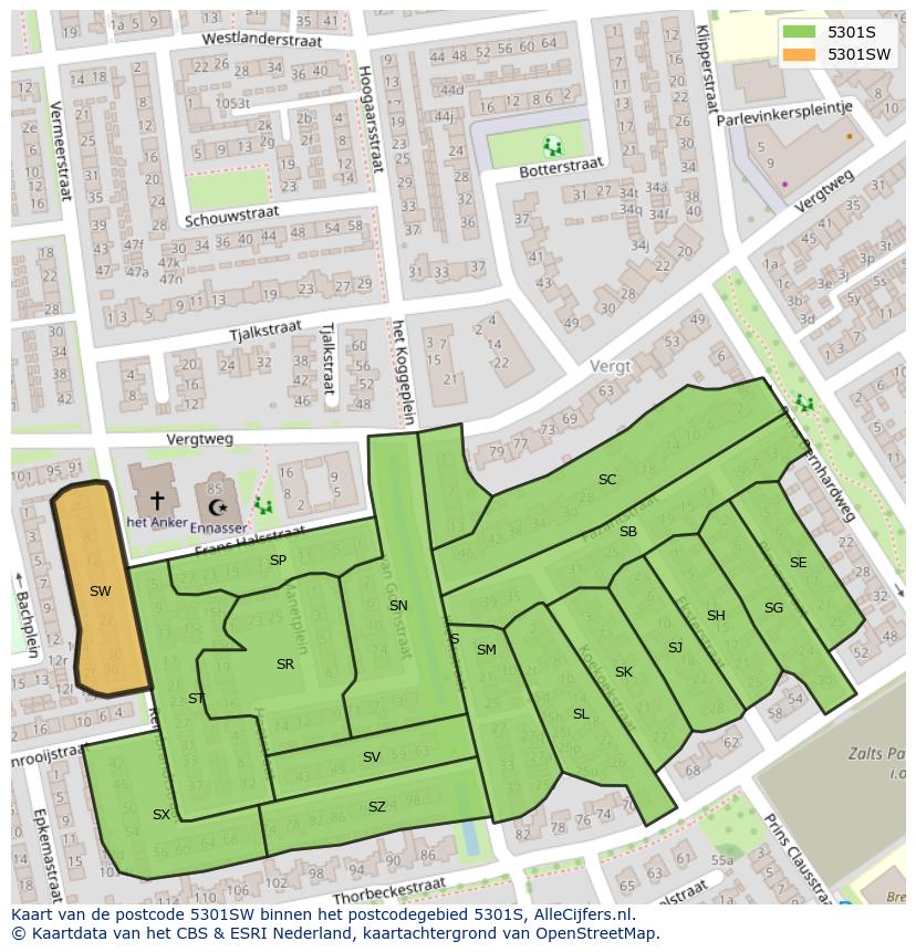 Afbeelding van het postcodegebied 5301 SW op de kaart.
