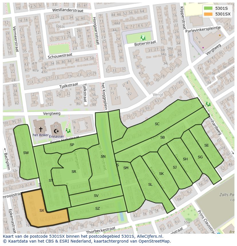 Afbeelding van het postcodegebied 5301 SX op de kaart.
