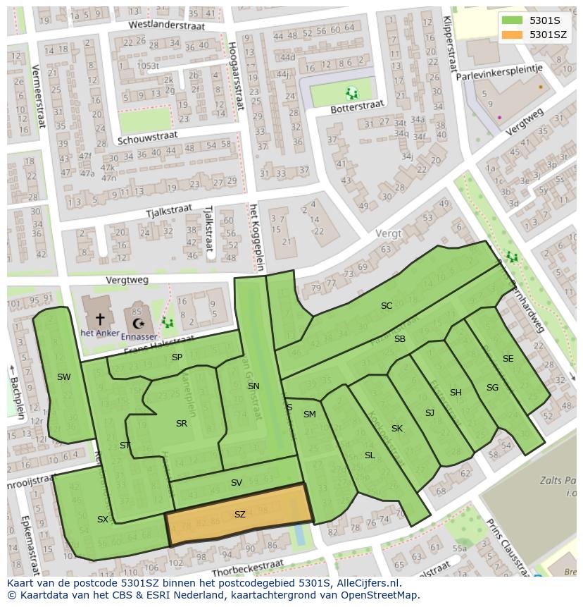 Afbeelding van het postcodegebied 5301 SZ op de kaart.