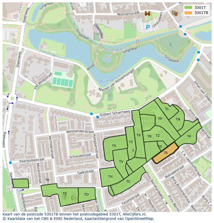 Afbeelding van het postcodegebied 5301 TB op de kaart.