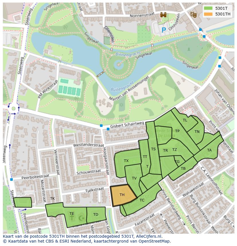 Afbeelding van het postcodegebied 5301 TH op de kaart.