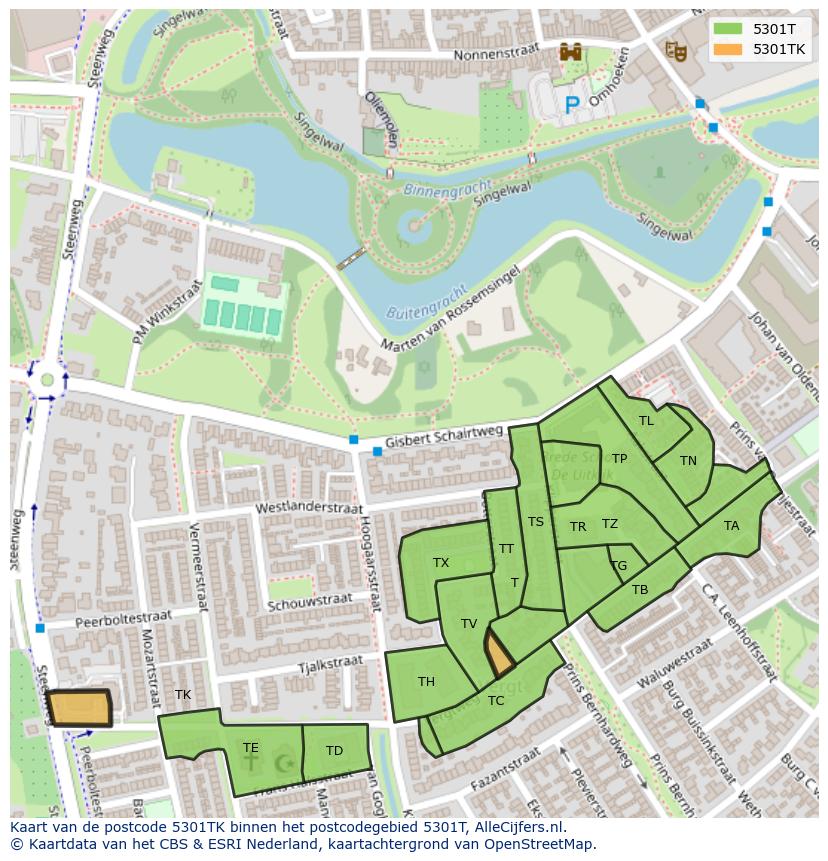 Afbeelding van het postcodegebied 5301 TK op de kaart.