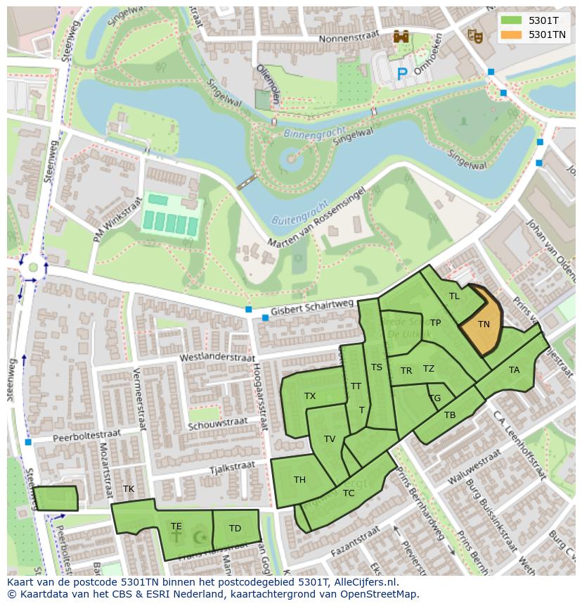 Afbeelding van het postcodegebied 5301 TN op de kaart.