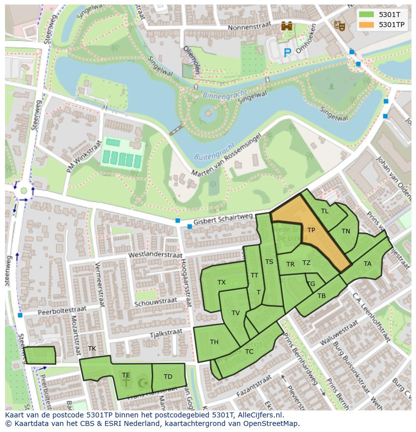 Afbeelding van het postcodegebied 5301 TP op de kaart.