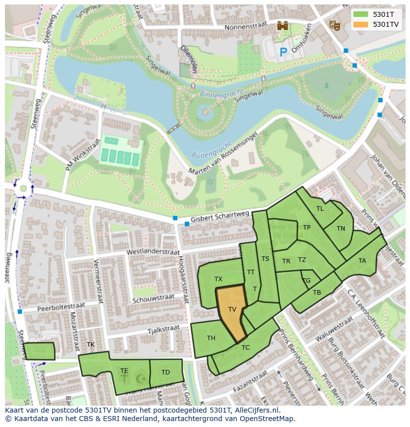 Afbeelding van het postcodegebied 5301 TV op de kaart.