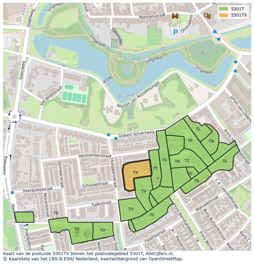 Afbeelding van het postcodegebied 5301 TX op de kaart.