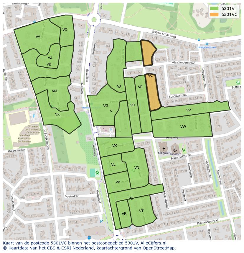 Afbeelding van het postcodegebied 5301 VC op de kaart.