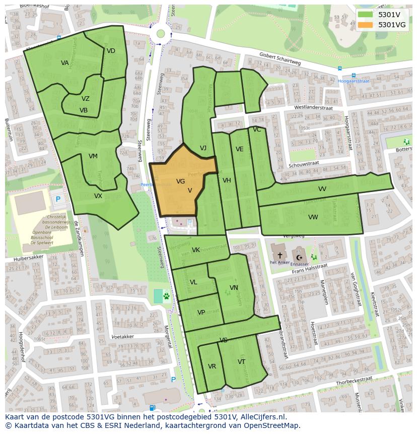 Afbeelding van het postcodegebied 5301 VG op de kaart.