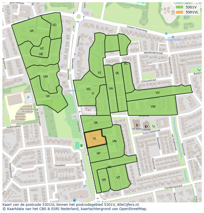 Afbeelding van het postcodegebied 5301 VL op de kaart.