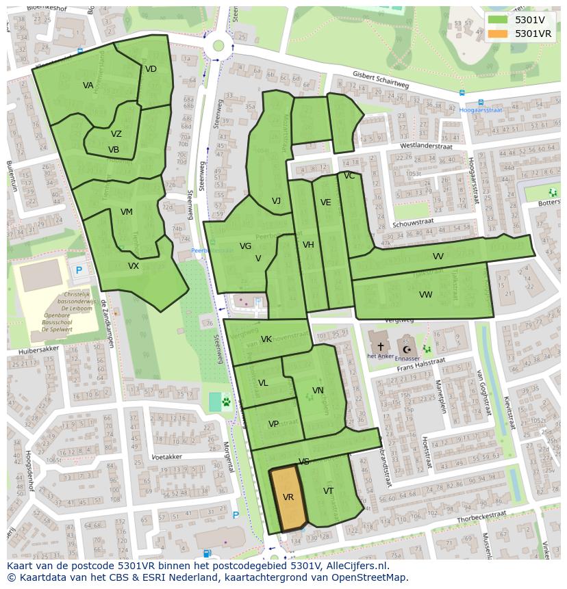 Afbeelding van het postcodegebied 5301 VR op de kaart.