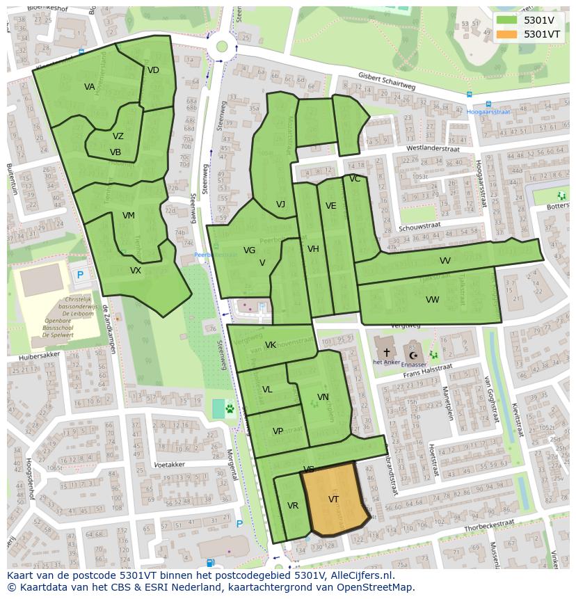 Afbeelding van het postcodegebied 5301 VT op de kaart.