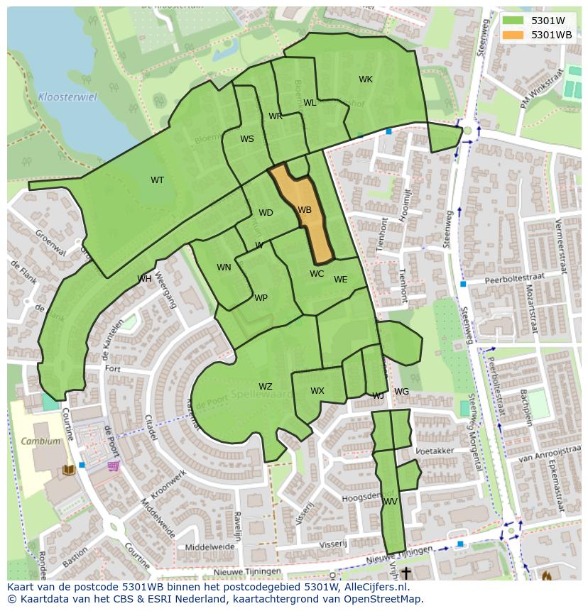 Afbeelding van het postcodegebied 5301 WB op de kaart.