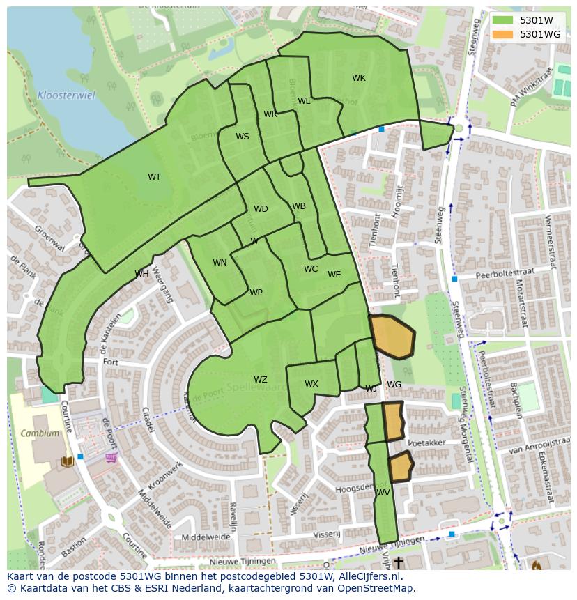 Afbeelding van het postcodegebied 5301 WG op de kaart.