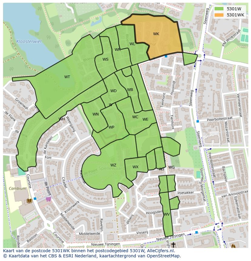 Afbeelding van het postcodegebied 5301 WK op de kaart.