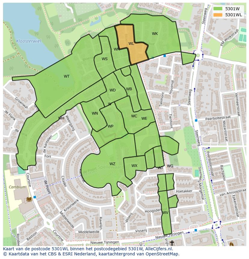 Afbeelding van het postcodegebied 5301 WL op de kaart.