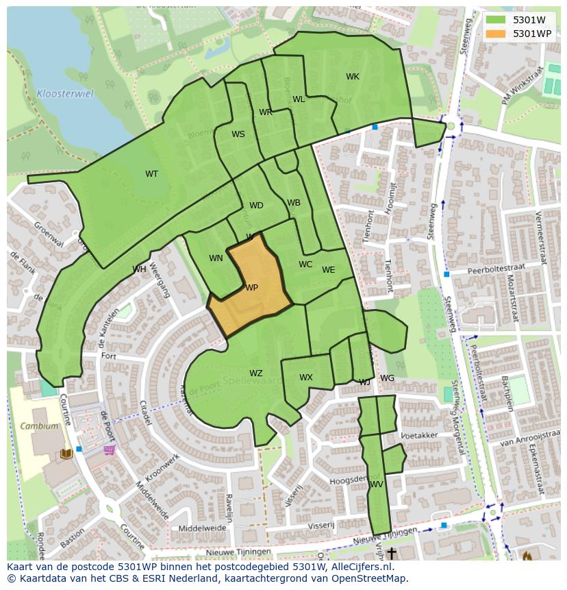 Afbeelding van het postcodegebied 5301 WP op de kaart.