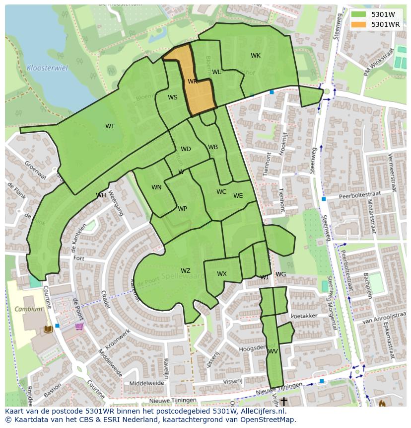Afbeelding van het postcodegebied 5301 WR op de kaart.
